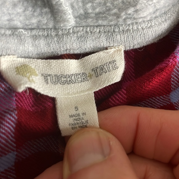 Tucker+Tate Red-Pink-Orange Plaid Flannel Long Sleeve Hooded Dress- 5T - Picture 10 of 11